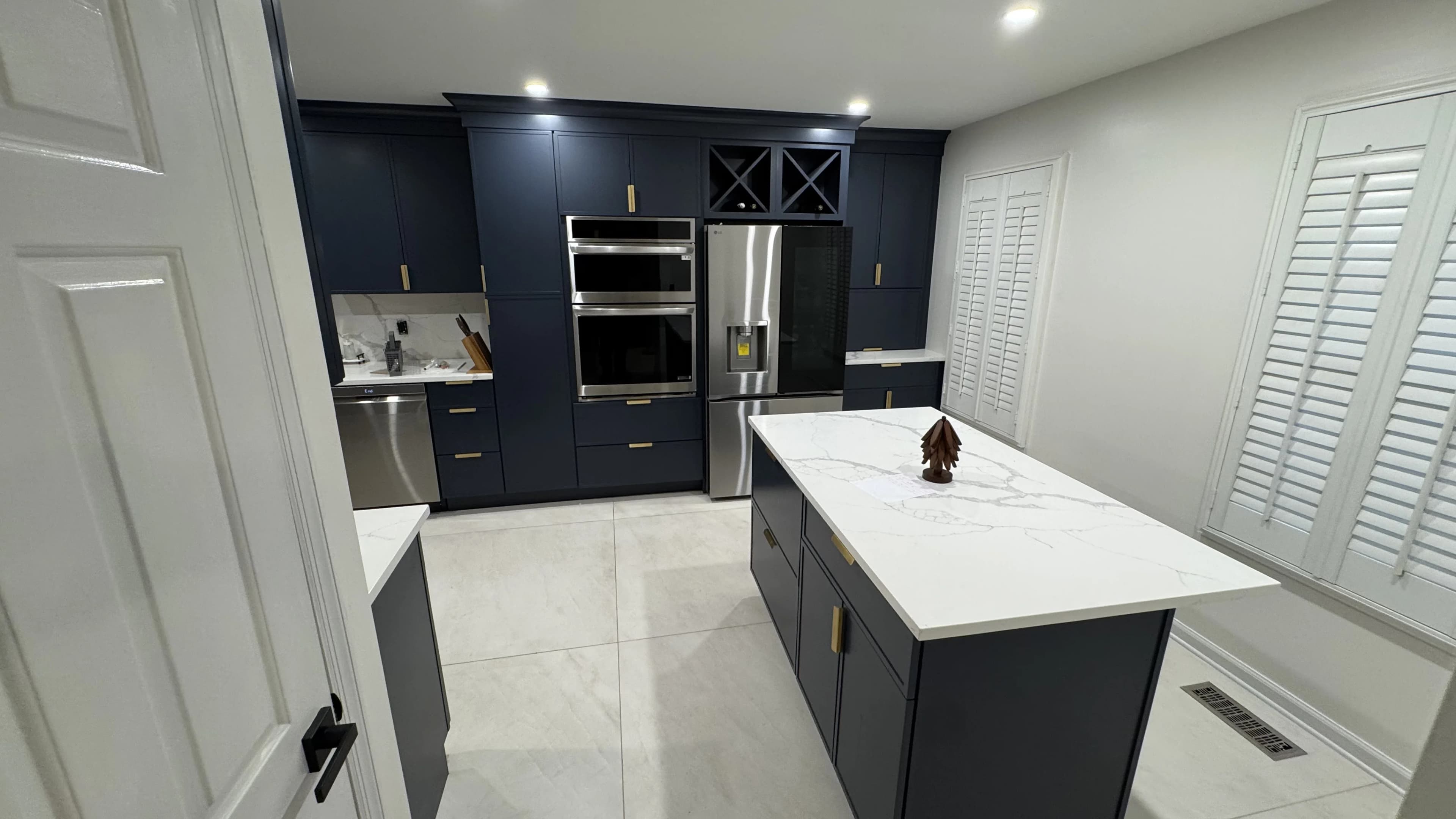 Custom kitchen remodel in Old Bridge NJ by LJT Contracting — navy cabinets, quartz countertops